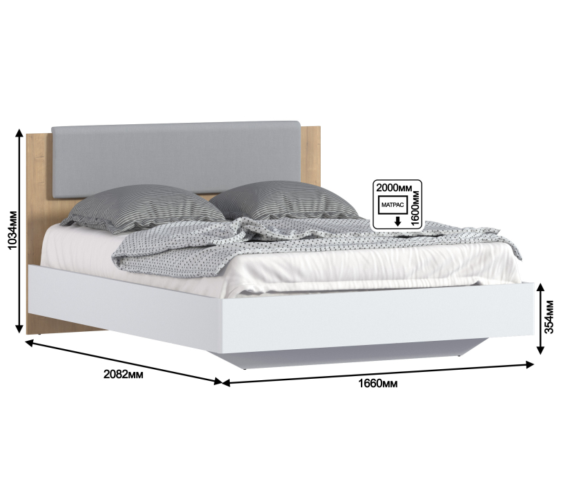 Кровати 160 см, Кровать (1600) Мальта СБ-3270 Белый,Дуб Гамильтон