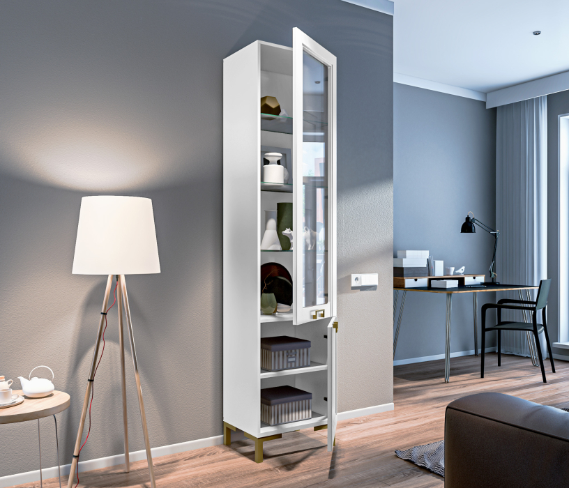 Витрины, Шкаф-витрина Ассоль СБ-3429 Белый/МДФ Белый