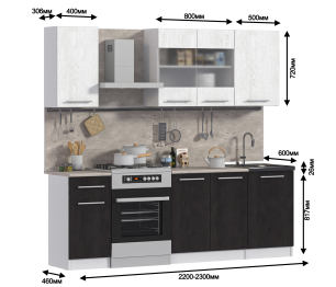 Кухонный гарнитур Элен Белый/Дуб Планк,Дуб Мажор/МетрополитанR5 1,7 м