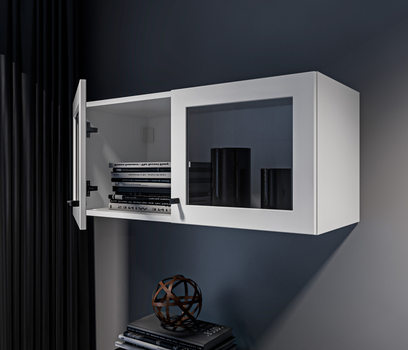 Настенные полки, Твин СБ-3384 Полка Белая с фасадами со стеклом