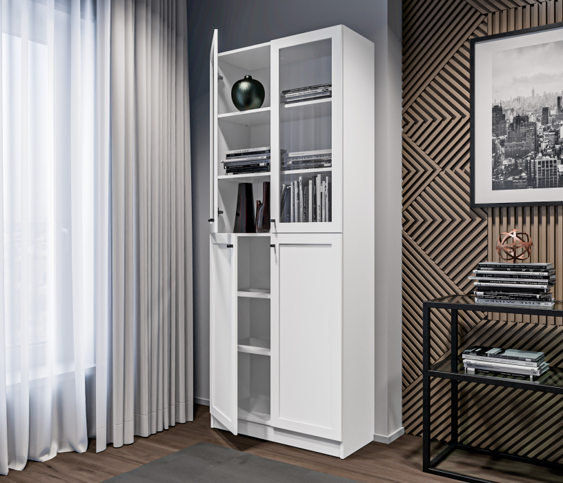 Прямые, Стеллаж Твин СБ-3373 Белый со стеклом