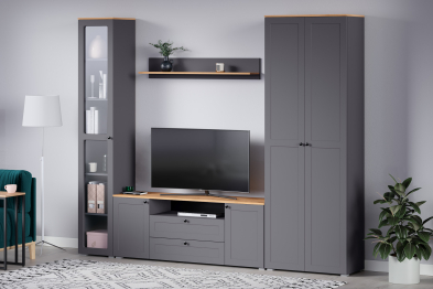 Тумба под ТВ Остин 16.47, серый графит, дуб золотой крафт