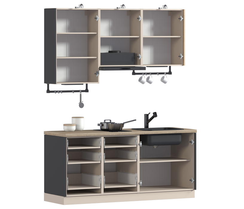 Кухонные гарнитуры, Кухонный гарнитур ЛОФТ Регина Песочный/Диамант серый, Дуб дикий 1,8 м ПОД КЛЮЧ