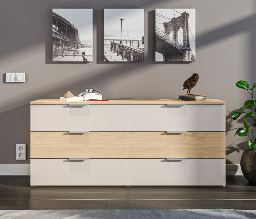 Комоды, Комод Афина СБ-3325 Дуб Винченца/Дуб Винченца,Кашемир серый