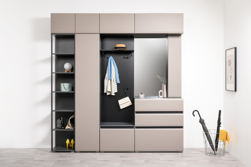 Шкафы распашные, Шкаф-пенал Сидней 16.313, антрацит, веллюто капучино