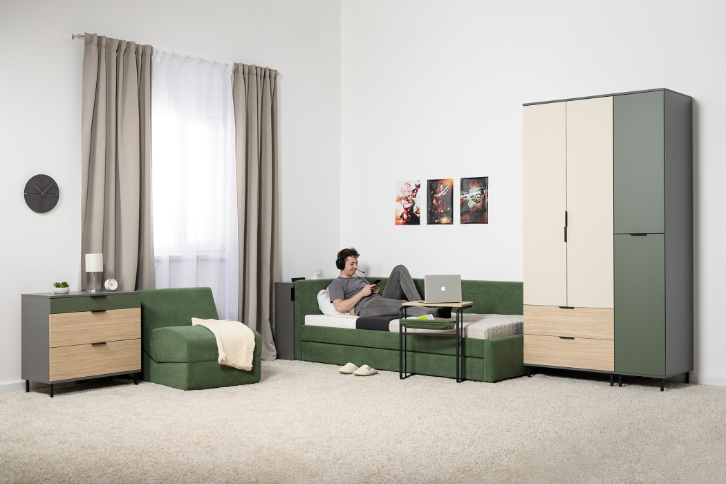 Шкафы двухстворчатые, Шкаф-пенал Марвэл 16.316.02, темно-серый, дымчатый зеленый