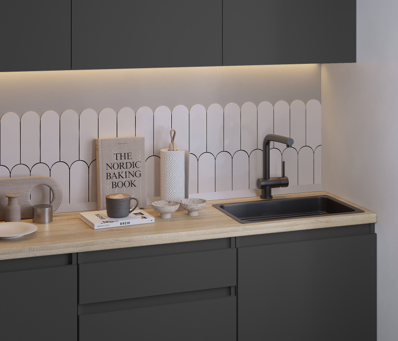 Кухонные гарнитуры, Кухонный гарнитур Леон прямой 180 см, диамант серый