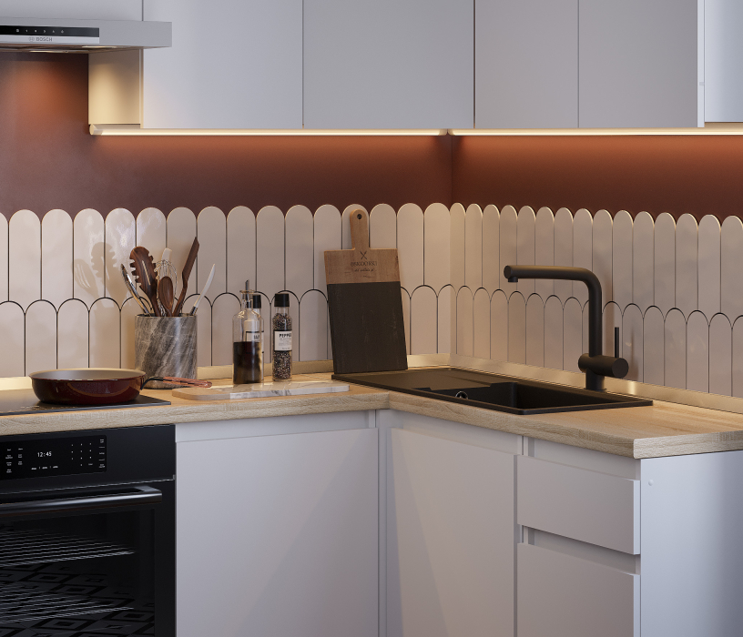 Кухонные гарнитуры, Кухонный гарнитур Леон угловой 210х140 см, белый