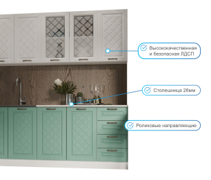 Кухня Агава 2,0 м Акация Белая/Мята МДФ