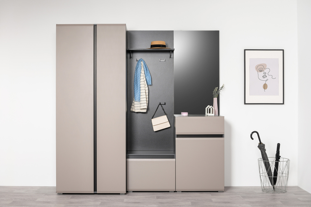 Тумбы, Тумба для обуви Сидней 16.129, антрацит, веллюто капучино