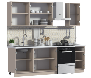 Кухонный гарнитур Регина Бежевый песок / МДФ Белый матовый 2,4 м