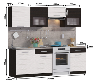 Кухонный гарнитур Милена Дуб Феррара/Онденс/Венге 2,4 м