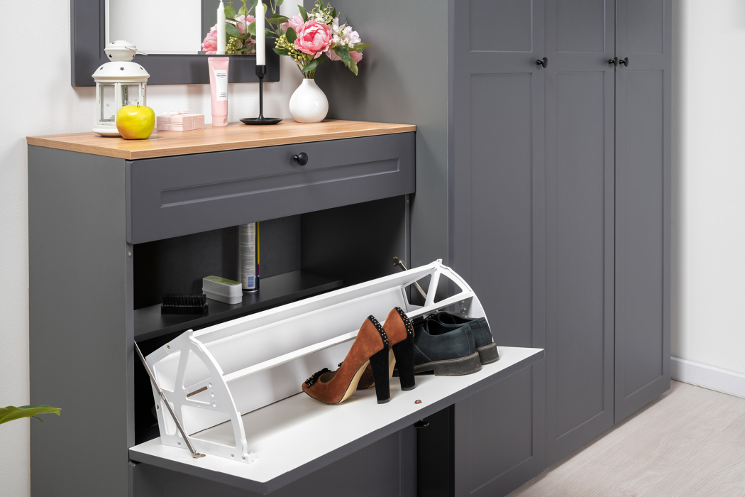 Тумбы, Тумба для обуви Остин 16.121, серый графит, дуб золотой крафт