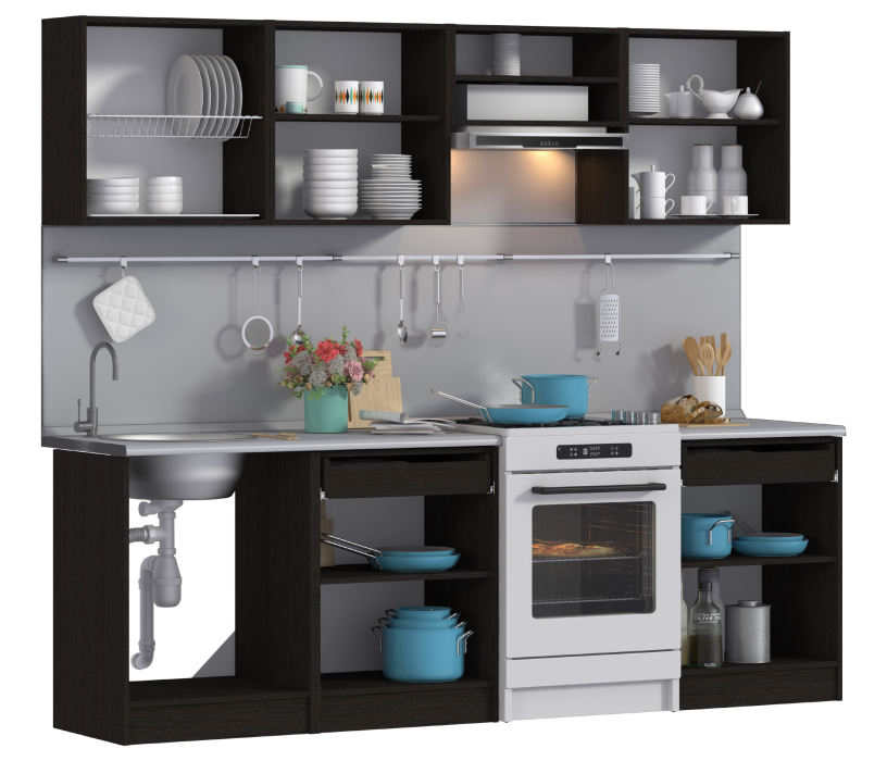 Кухонные гарнитуры, Кухонный гарнитур Милена Дуб Феррара/Онденс/Венге 2,4 м