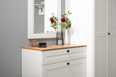 Тумба для обуви Остин 16.121, белая шагрень, дуб золотой крафт