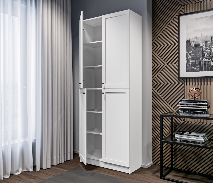 Прямые, Стеллаж Твин СБ-3373 Белый с глухими фасадами