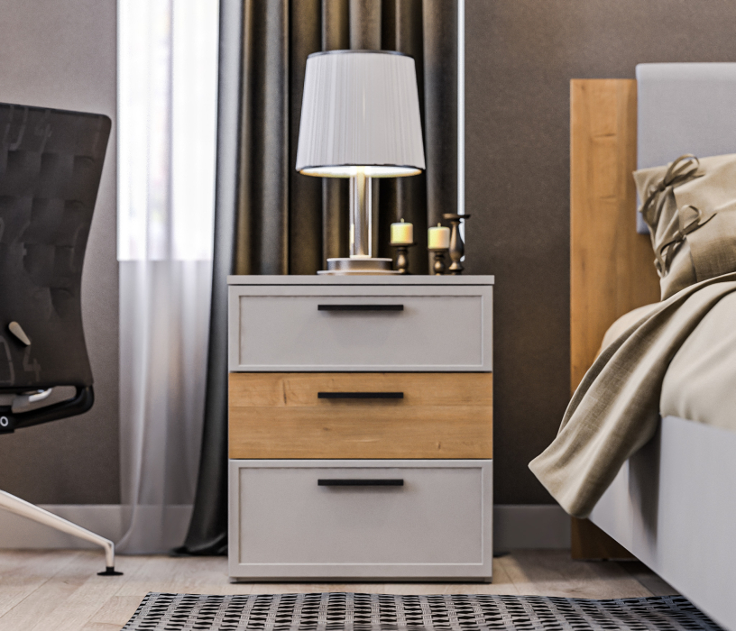 Прикроватные тумбы, Тумба с ящиками Милан СБ-3295 Серый/Дуб Гамильтон,МДФ Светло серый