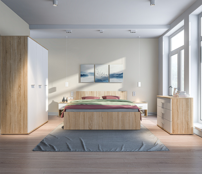 Спальные гарнитуры, Мамбо Спальня Комплект 3 Дуб Сонома/Белый