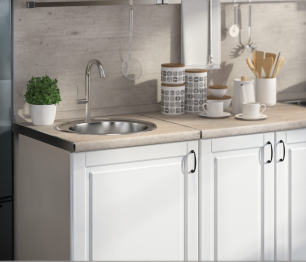 Кухонный гарнитур Регина24 Бежевый песок/МДФ Белоснежный/МетрополитанR5