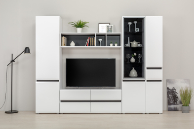 Шкаф с ящиком Сидней 13.202, белый премиум, черный, белый глянец