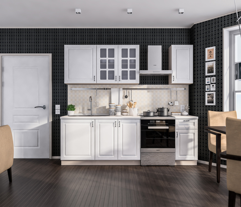 Кухонные гарнитуры, Кухонный гарнитур Регина Бежевый песок / МДФ Белый матовый 2,4 м