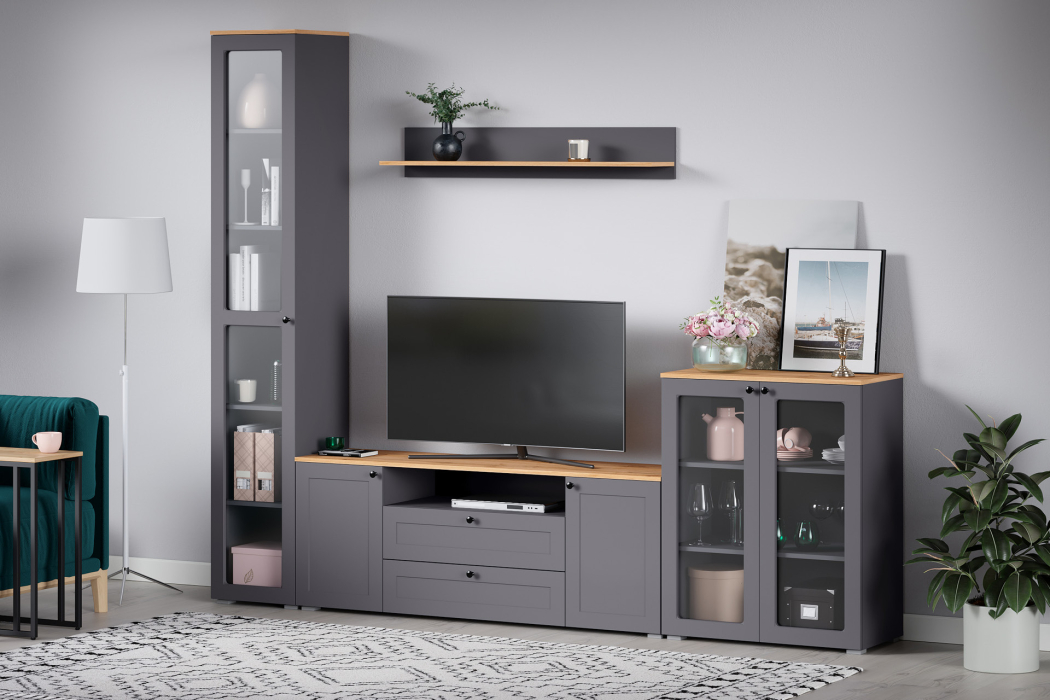 ТВ-тумбы, Тумба под ТВ Остин 16.47, серый графит, дуб золотой крафт