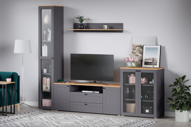 Тумба под ТВ Остин 16.47, серый графит, дуб золотой крафт