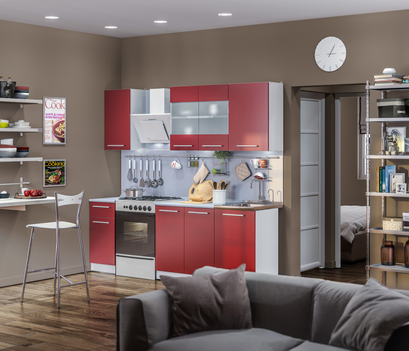 Кухонные гарнитуры, Кухня Элен Белый / Бордо 1,7 м