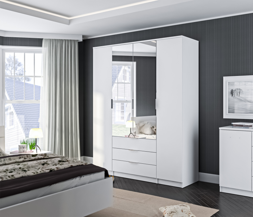 Шкафы распашные, Шкаф 4х дверный с зеркалами Николь СБ-2595/1 Белый