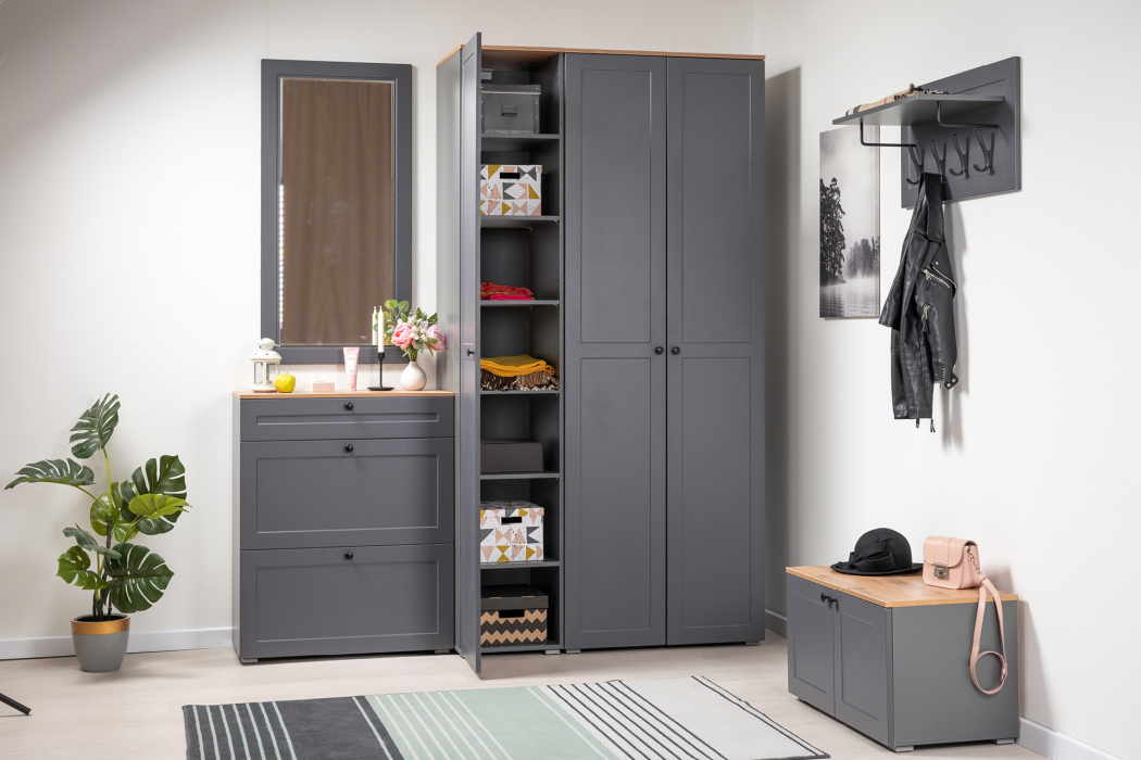 Шкафы распашные, Шкаф-пенал Остин 13.225, серый графит, дуб золотой крафт