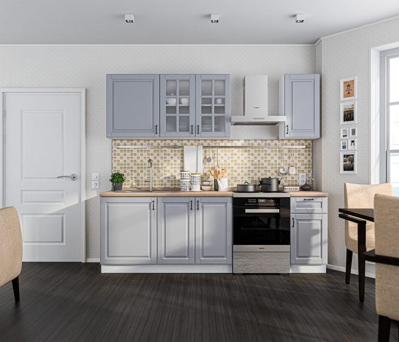 Кухонные гарнитуры, Кухонный гарнитур Регина Белый/ МДФ Серый светлый 2,4 м