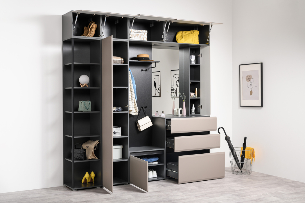 Шкафы распашные, Шкаф-пенал Сидней 16.313, антрацит, веллюто капучино