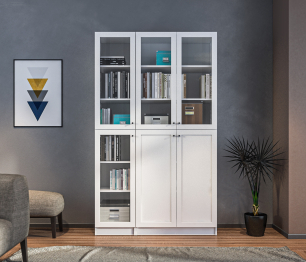 Шкаф Белый со стеклом Твин СБ-3372+СБ3373