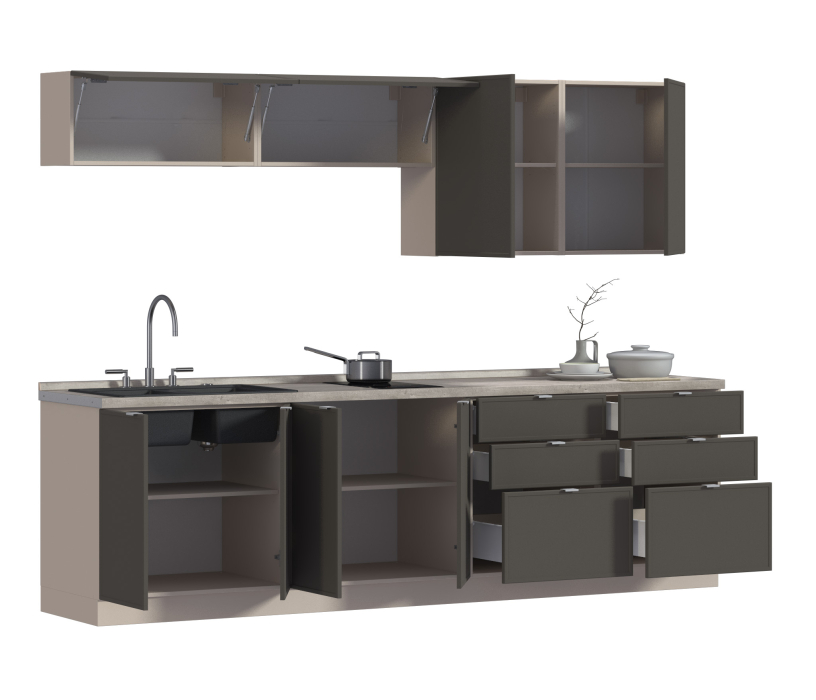 Кухонные гарнитуры, Кухонный гарнитур Регина Квадро Песочный / Базальт 2,8 м