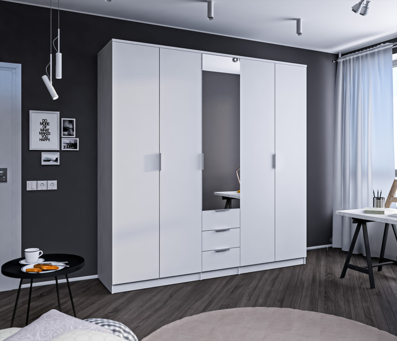 В спальню, Шкаф 5-ти дверный Николь СБ-2594/1 Белый