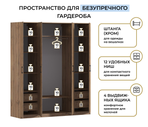 Шкаф четырехдверный Макс 2000 мм, вариант №2 (ЛДСП, корпус дуб вотан)