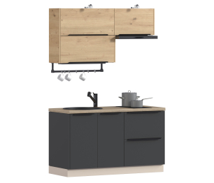 Кухонный гарнитур ЛОФТ Регина Песочный/Диамант серый, Дуб дикий 1,4 м