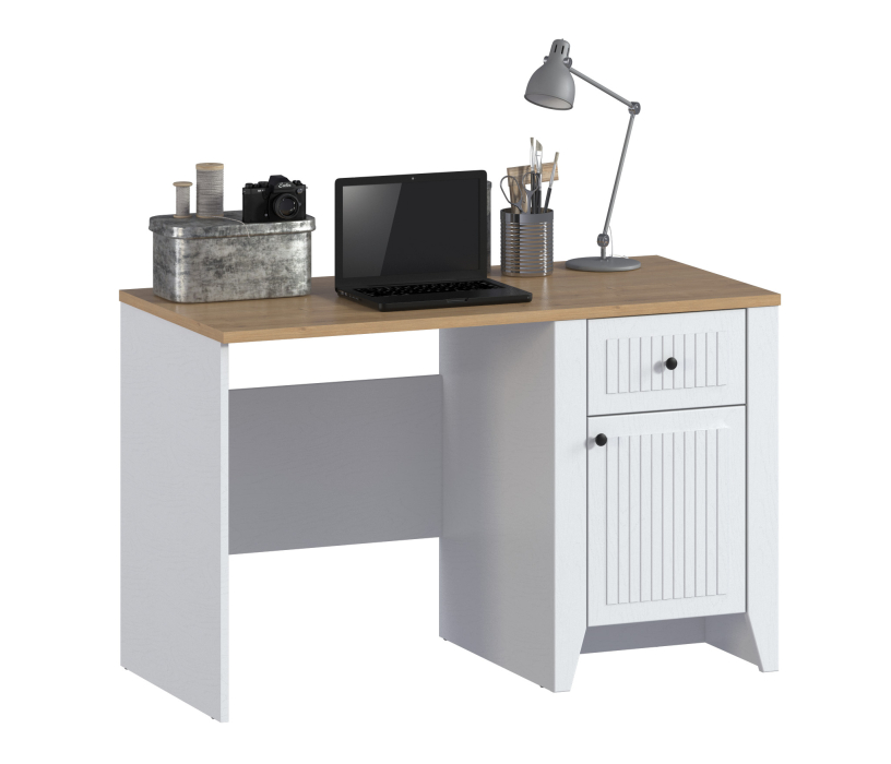 Прямые компьютерные столы, Стол Монтана СБ-3549 Белый Альпийский,Дуб Гамильтон/МДФ Дуб Белый