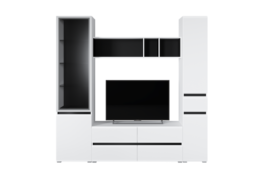 Шкафы распашные, Шкаф-витрина Сидней 13.201, белый премиум, черный, белый глянец