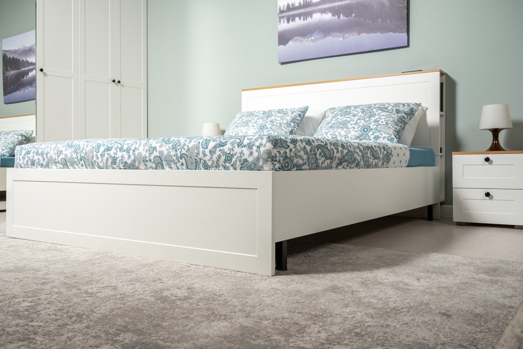 Кровати 160 см, Кровать Остин 11.53, белая шагрень, дуб золотой крафт