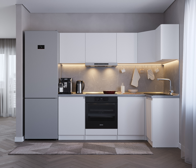 Кухонные гарнитуры, Кухонный гарнитур Леон угловой 210х100 см, белый