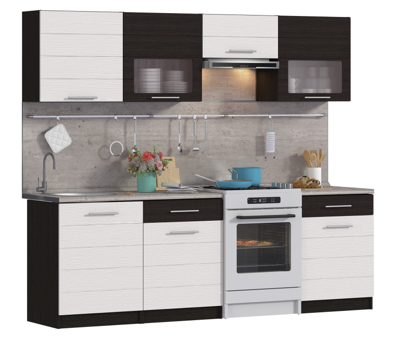 Кухонные гарнитуры, Кухонный гарнитур Милена Дуб Феррара/Онденс/Венге 2,4 м